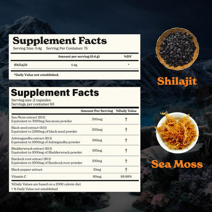 Himalayan Shilajit Sea Moss, Ashwagandha, Black Pepper